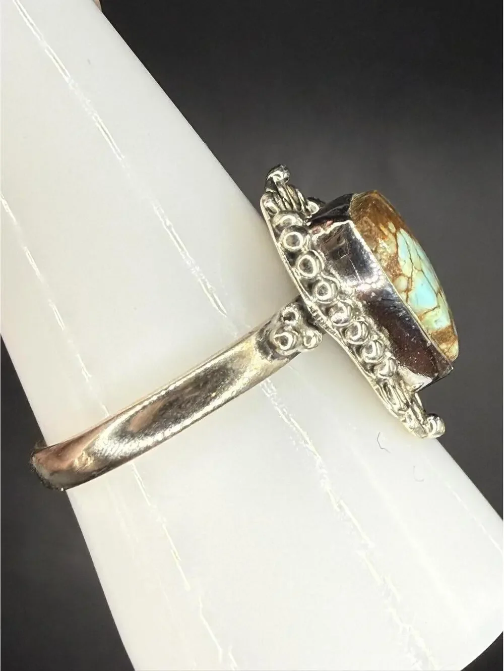 Triangular  Number 8 Mine Turquoise & Sterling Silver Ring - Size 7